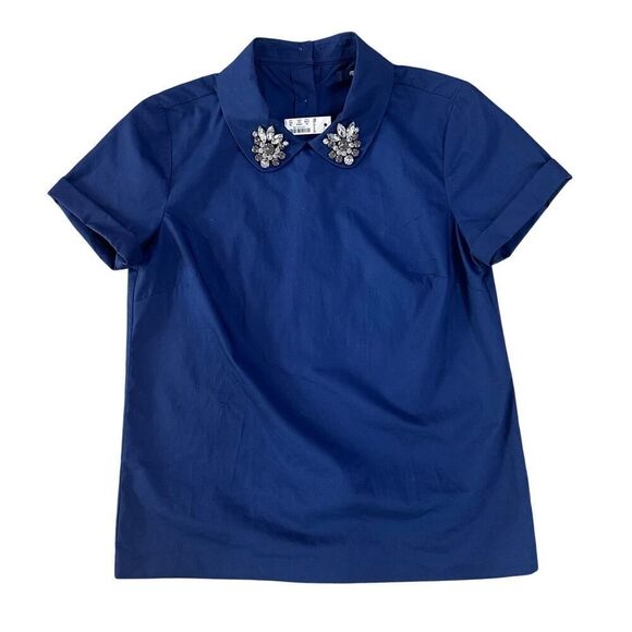 NEW WITH TAGS Madewell Top Women’s Size XS Blue Peter Pan Embellished Blouse - Picture 1 of 13